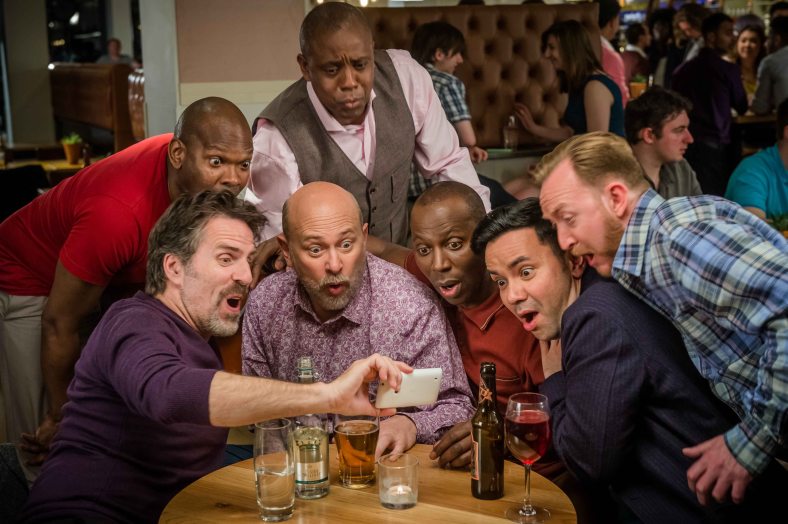 Con O'Neil, Christian Dixon,Vincent Franklin,  Andy Burke, Cyril Nri, Jamie Zubairi and Darren Lawrence look at a super soaker